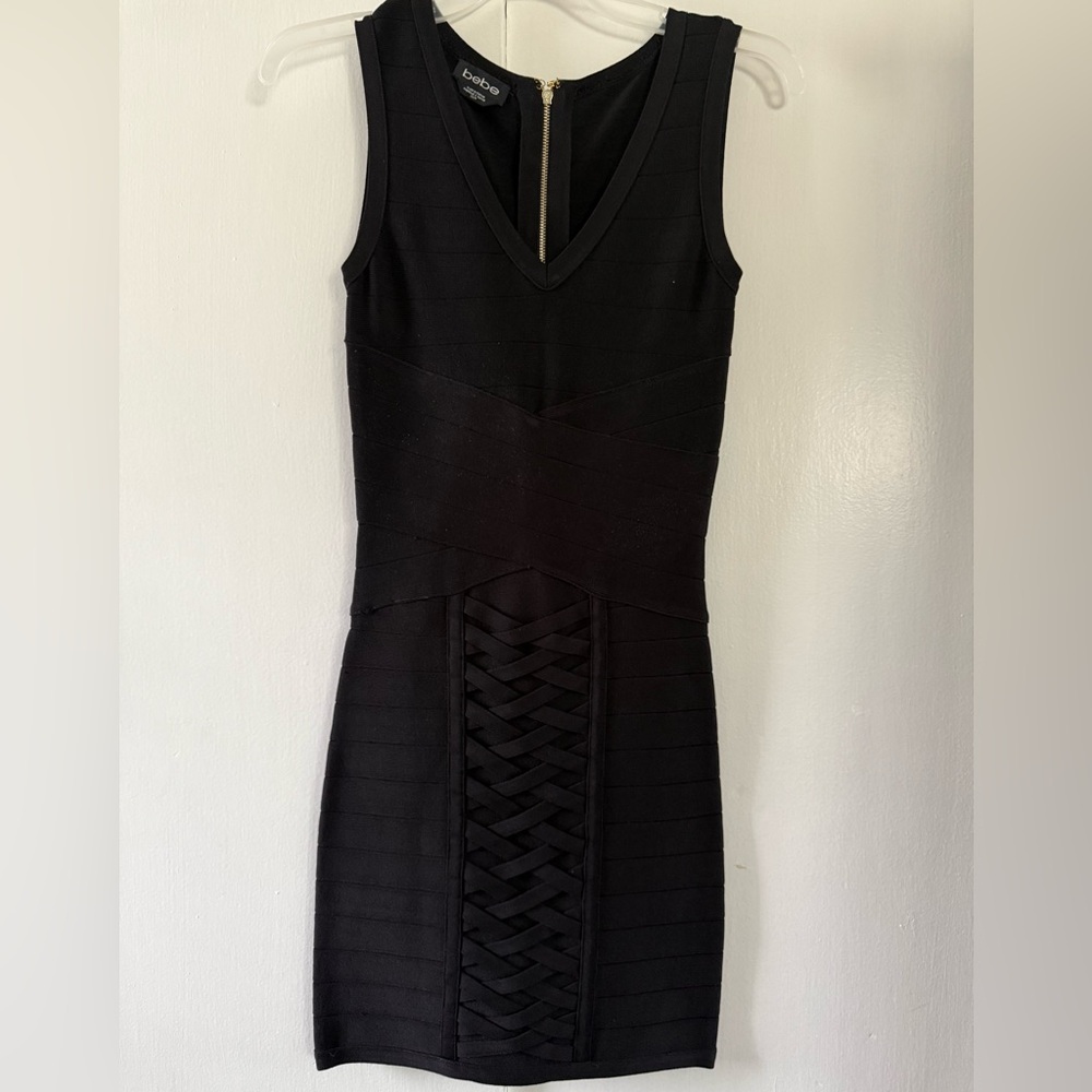 Bebe Black Bodycon Mini Dress V-Neck Sleeveless